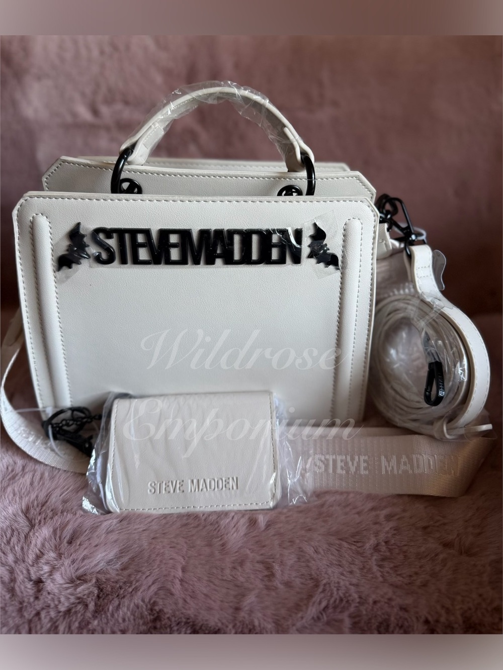 Steve Madden bevlyn bat black white chalk satchel crossbody Halloween new